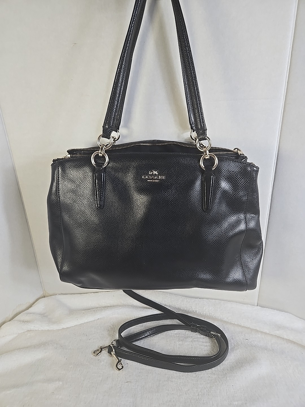 COACH Handbag Lg Christie Carryall Crossbody Black Leather Satchel Shoulderbag